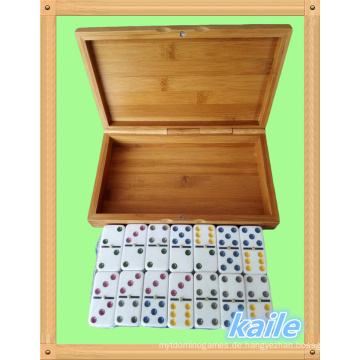 Doppel 6 farbenfrohes Lackdomino mit Bambusbox